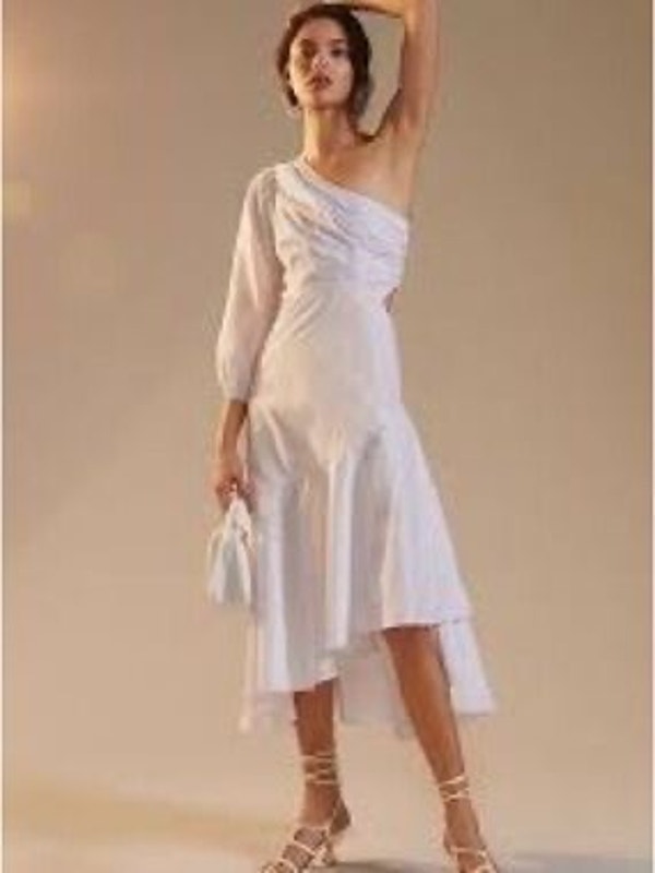 Guapa One-Shoulder Asymmetrical Midi Dress White | Anthropologie